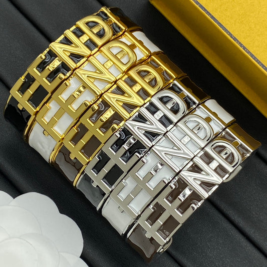 Letter Metal Enamel Open Bangle